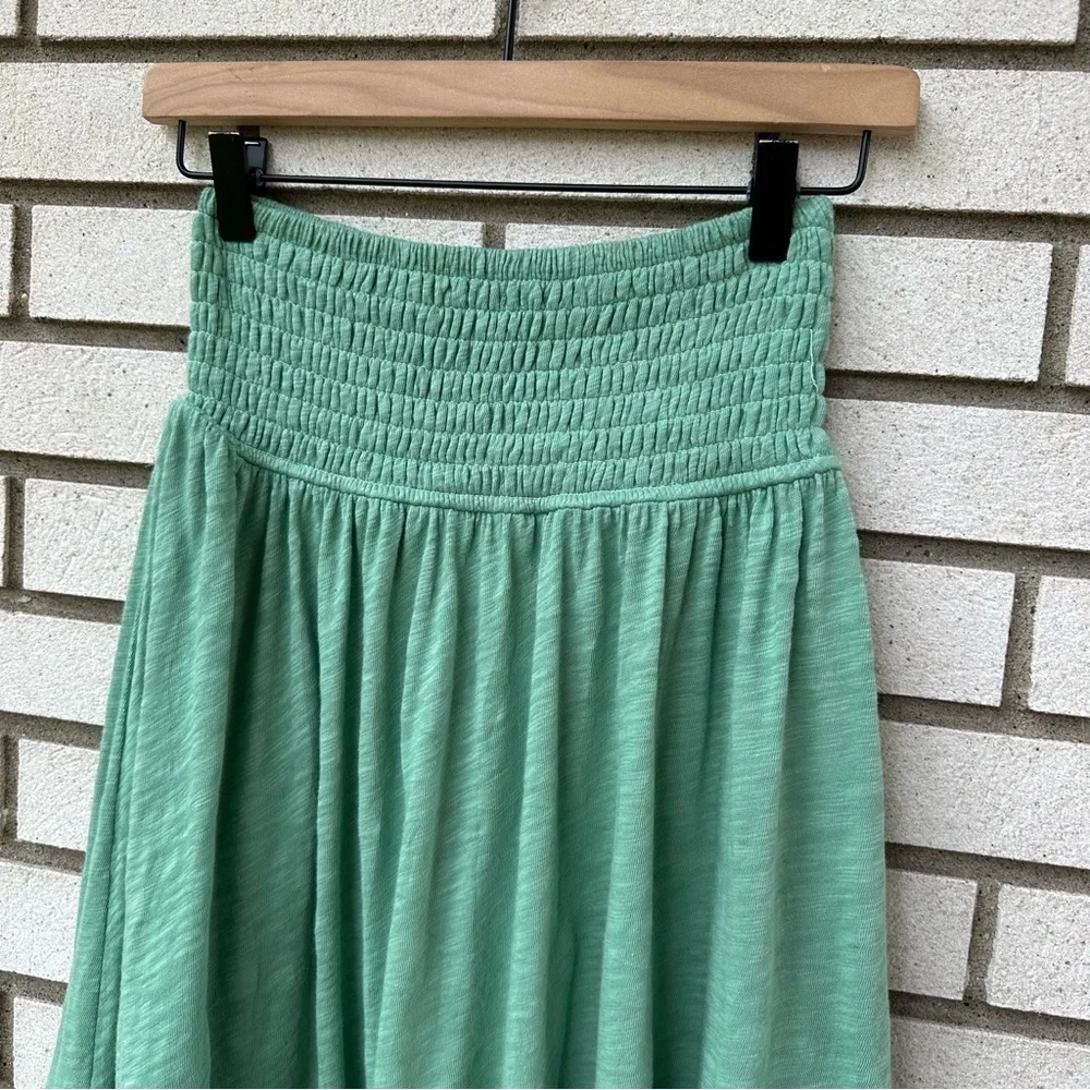 ATM Anthony Thomas Melillo Green Cotton Smocked Waist Raw Hem Skirt XS Boho Chic